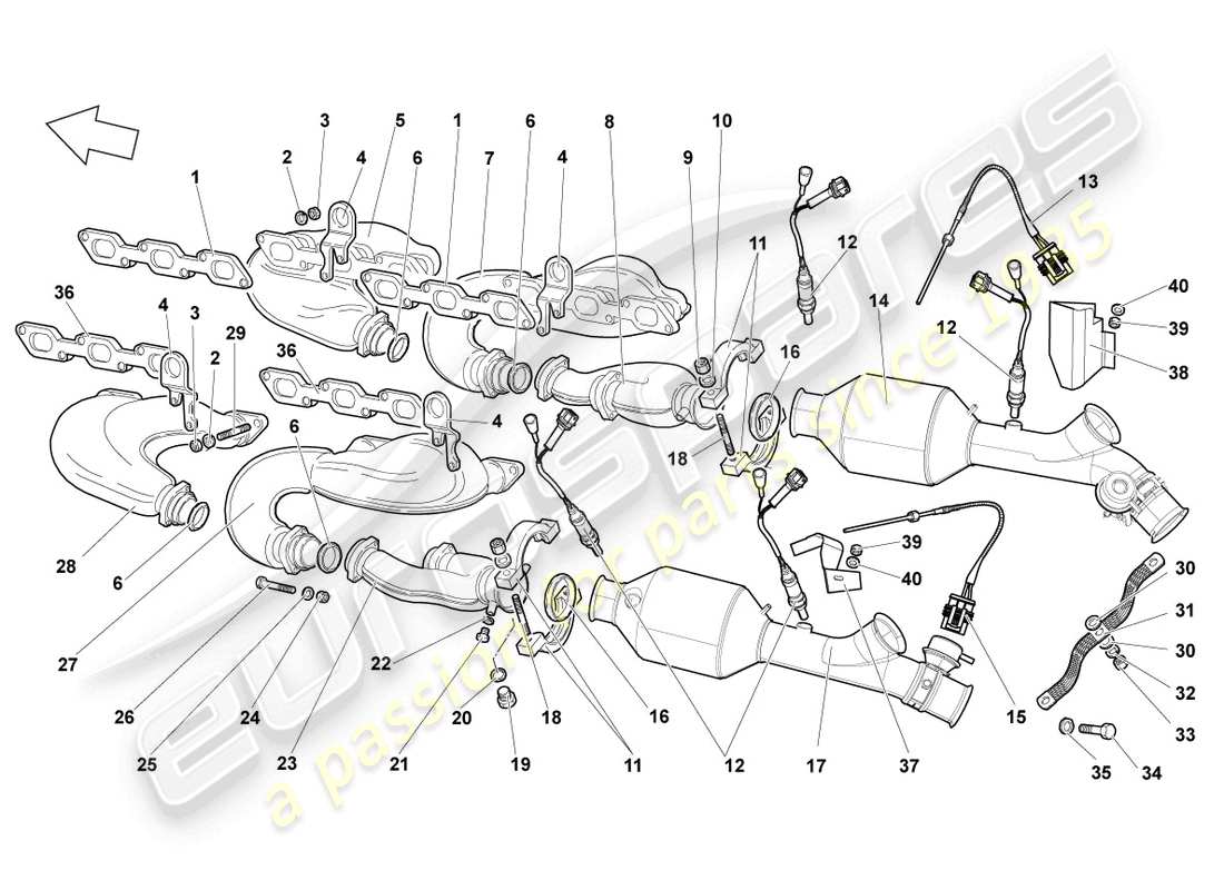 lamborghini lp640 coupe (2008) exhaust manifolds part diagram