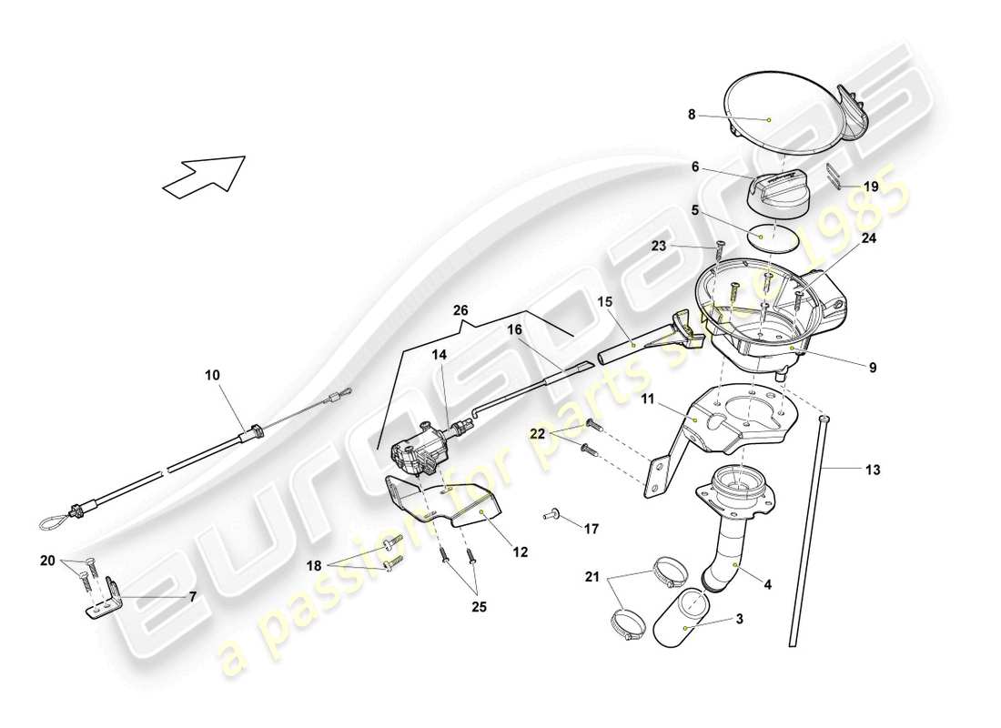 lamborghini lp550-2 coupe (2011) fuel filler flap parts diagram