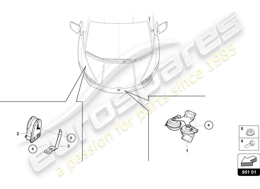 lamborghini evo coupe (2021) signal horn parts diagram