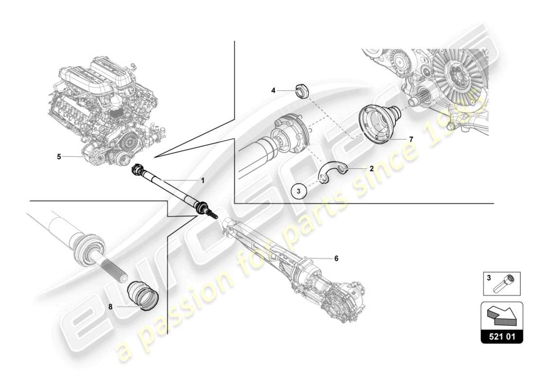 lamborghini evo coupe (2021) drive shaft parts diagram