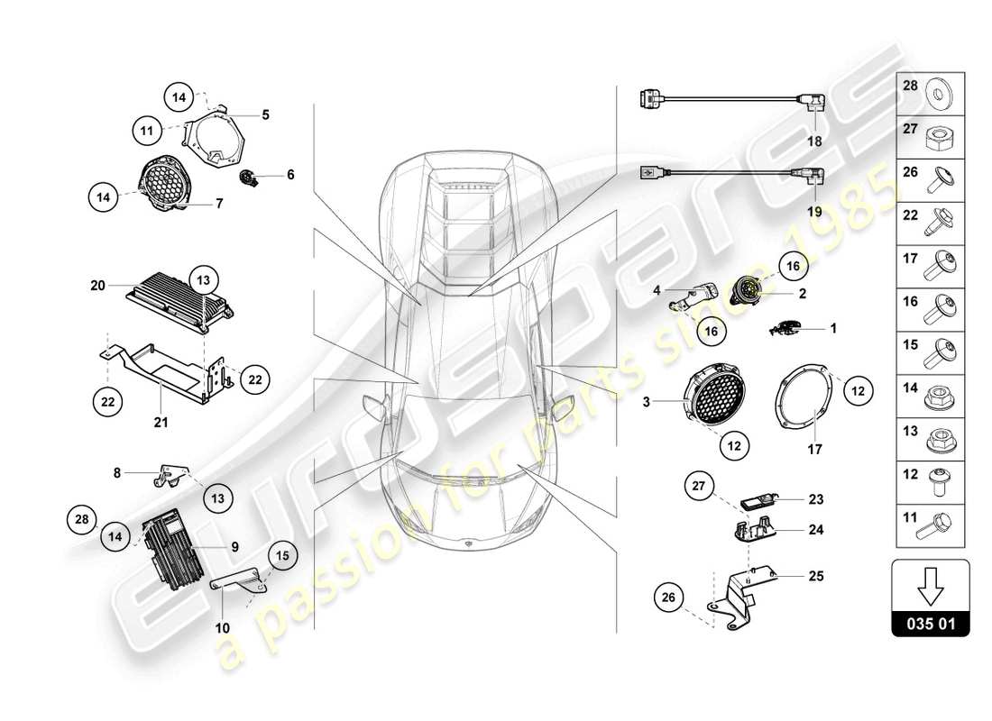 lamborghini evo coupe (2021) loudspeaker parts diagram