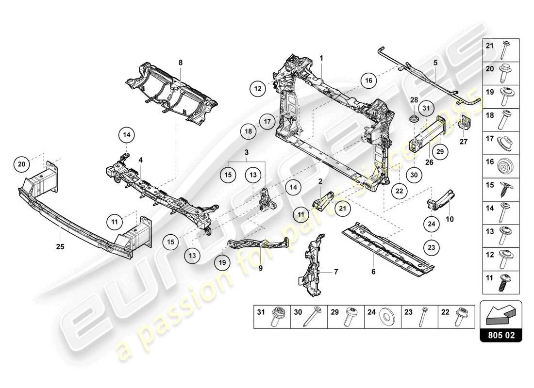 lamborghini urus (2021) support for coolant radiator part diagram