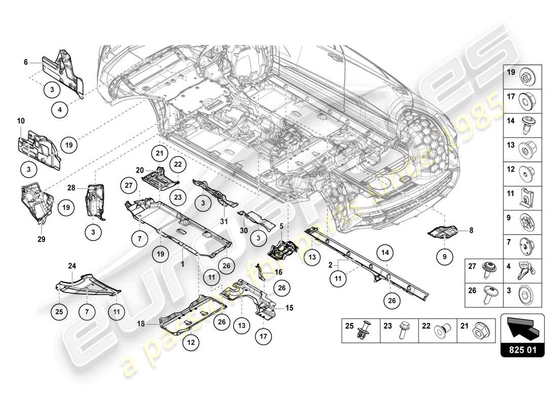 lamborghini urus (2021) underbody trim part diagram