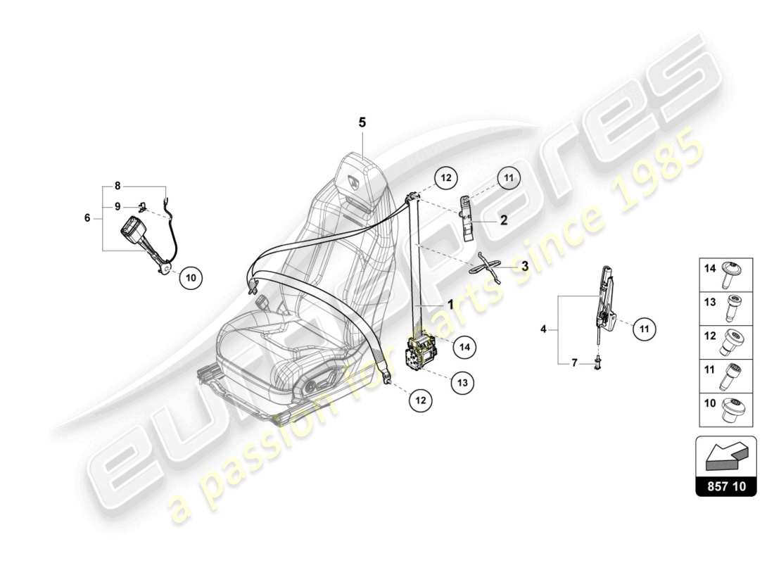 lamborghini urus (2021) three-point safety belt front parts diagram