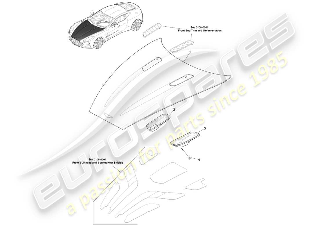 aston martin one-77 (2011) bonnet assembly part diagram