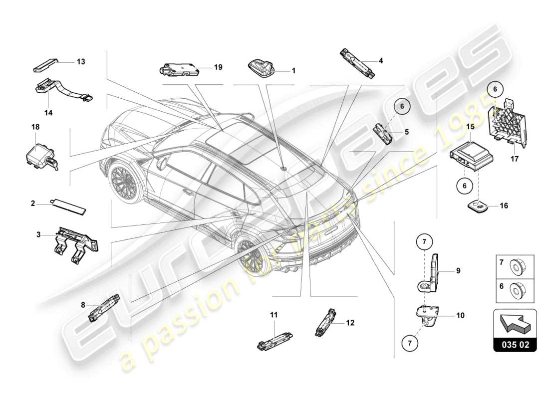 lamborghini urus (2021) aerial parts diagram