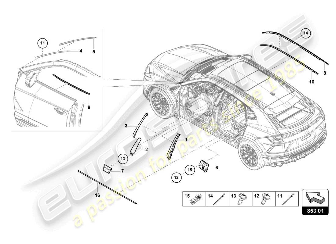 lamborghini urus (2021) moldings parts diagram