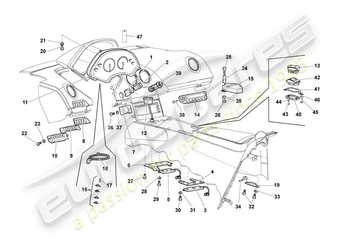 lamborghini lp640 coupe (2008) dashboard part diagram