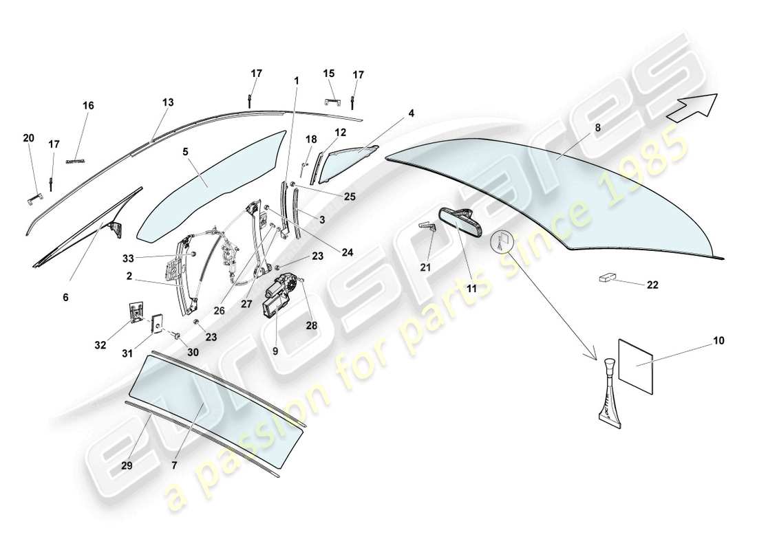 lamborghini lp550-2 coupe (2014) window glasses parts diagram