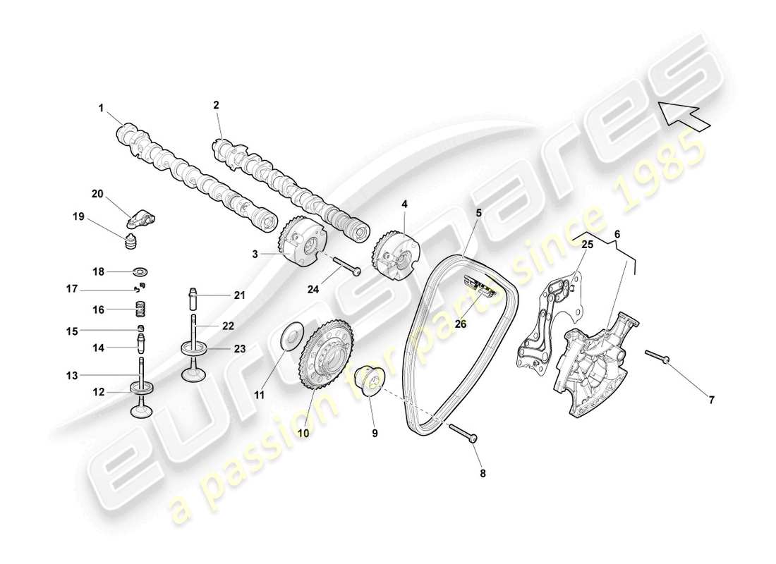 lamborghini lp570-4 sl (2010) camshaft, valves cylinders 1-5 parts diagram