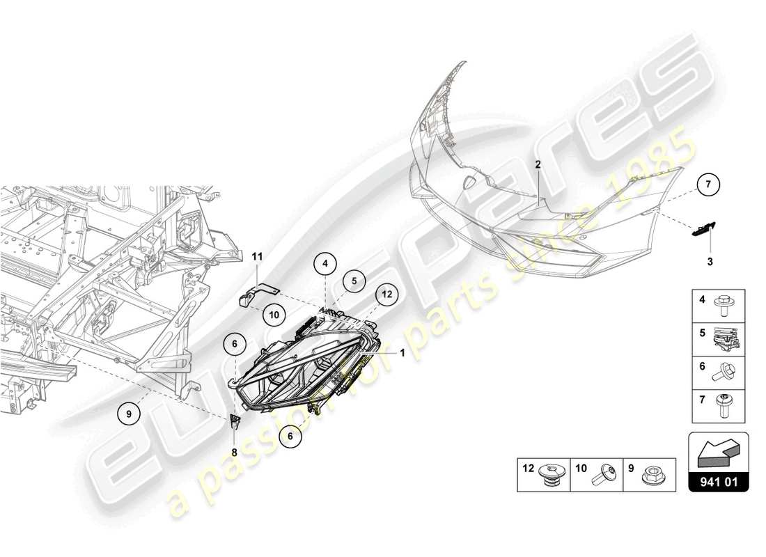 lamborghini evo coupe (2021) led headlight front parts diagram