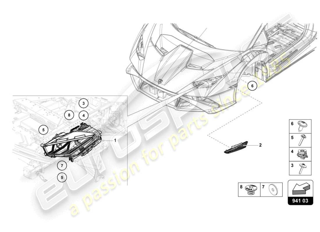 lamborghini sto (2022) led headlight front part diagram