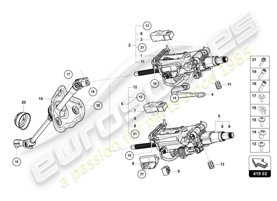 lamborghini urus (2021) steering column with attachment parts parts diagram