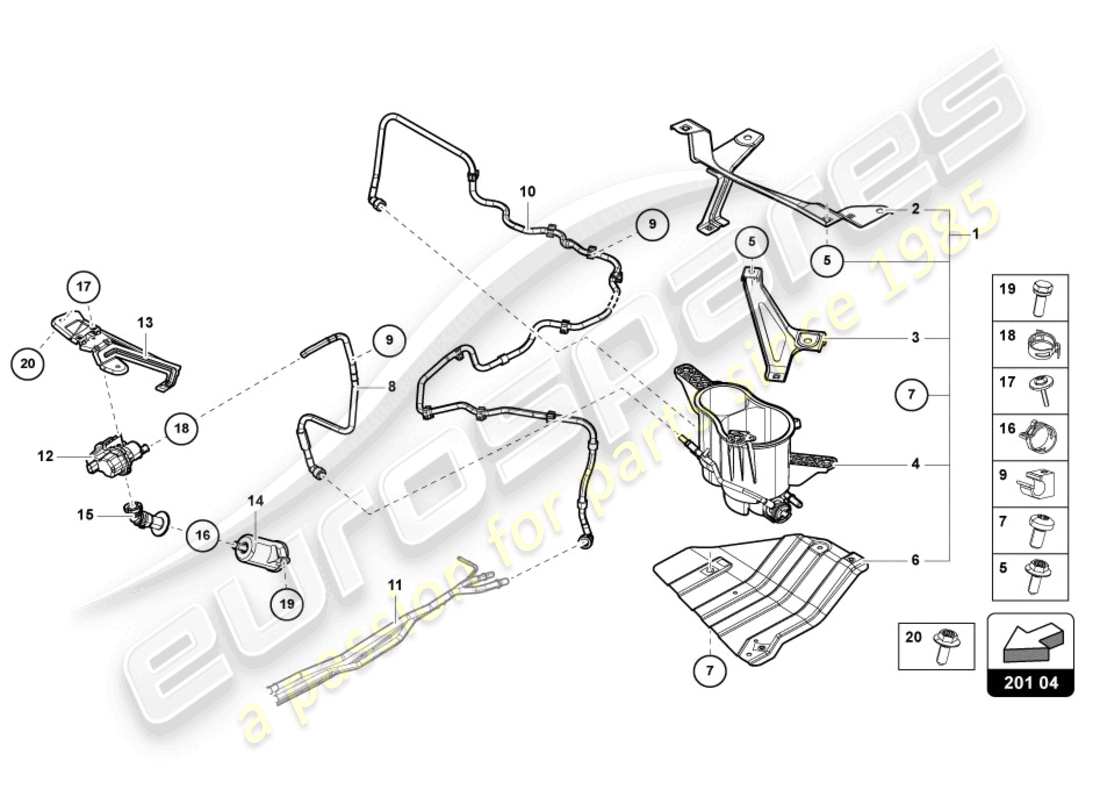 lamborghini urus (2020) vapour container for activated charcoal canister part diagram