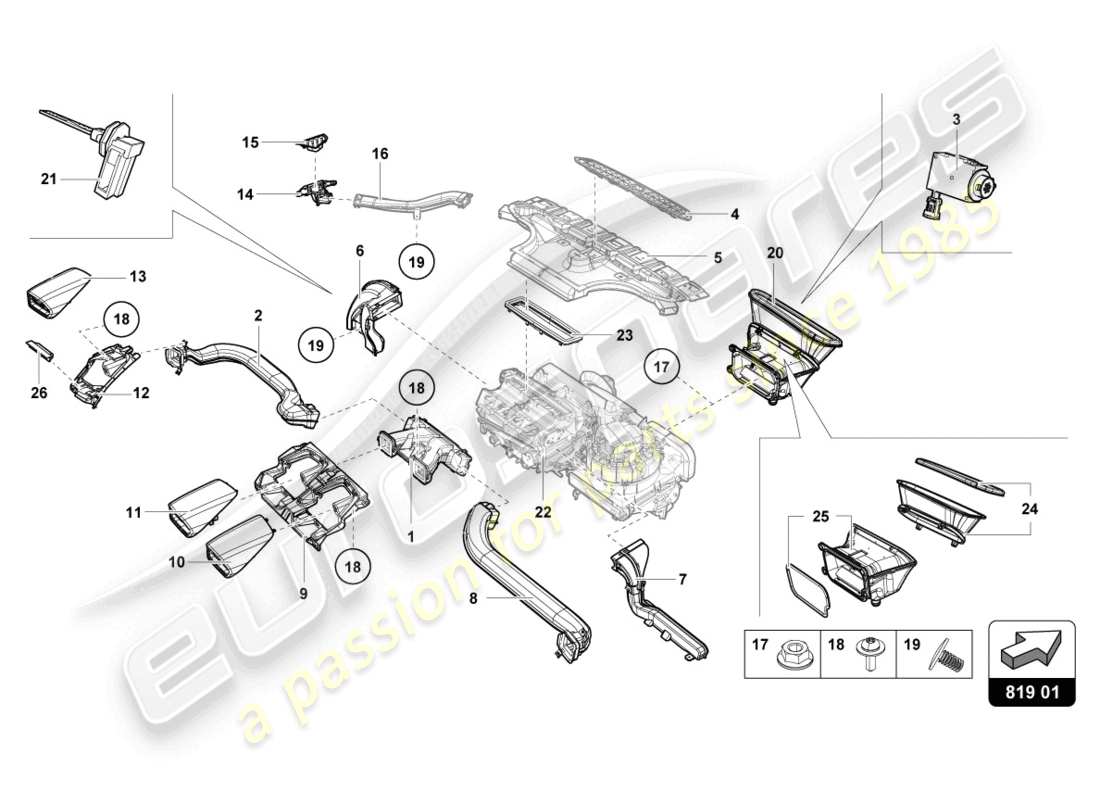 lamborghini evo coupe (2021) air vent parts diagram