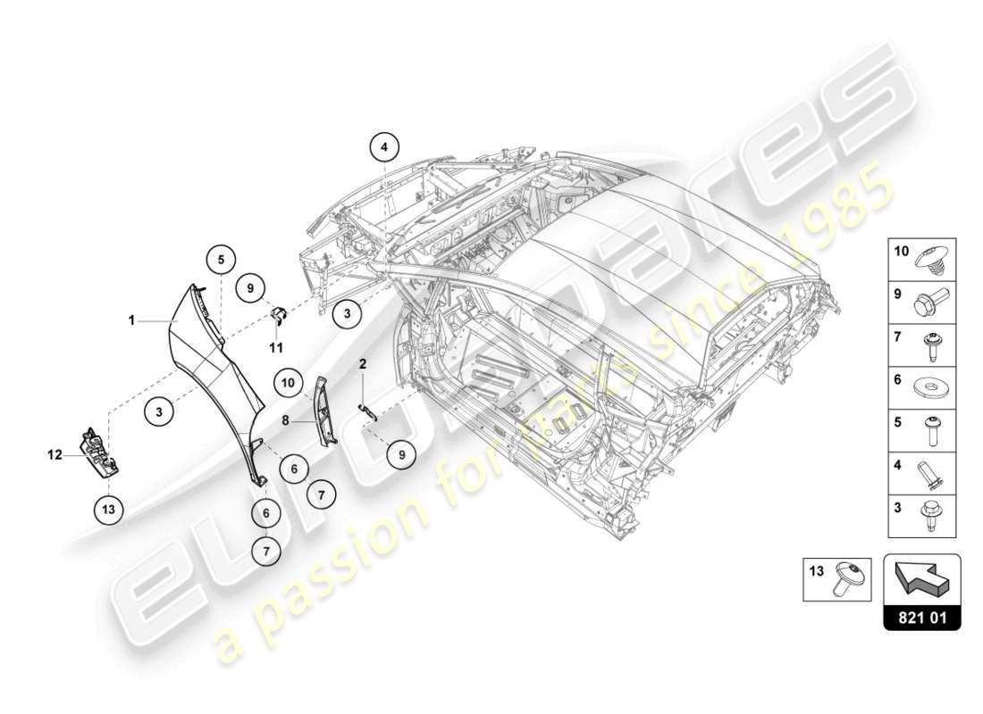 lamborghini evo coupe (2021) wing protector front parts diagram