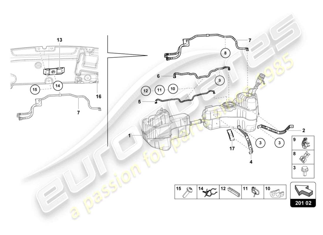 lamborghini sterrato (2024) for fuel tank and fuel line fuel line fasteners parts diagram