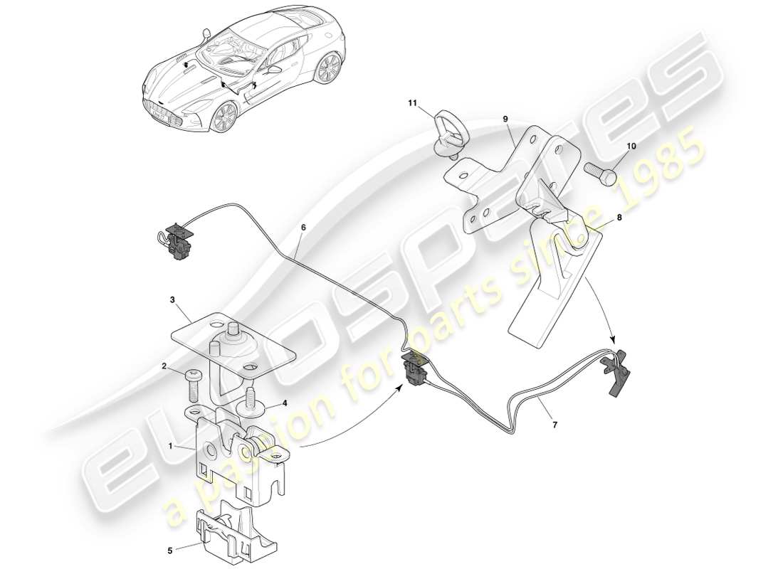 aston martin one-77 (2011) hood latch system part diagram