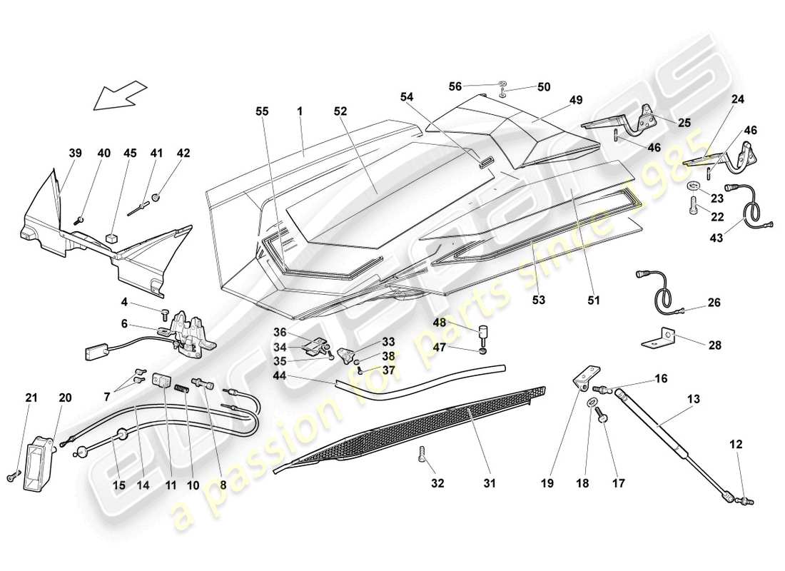 lamborghini lp640 roadster (2010) flap for engine cover transparent part diagram