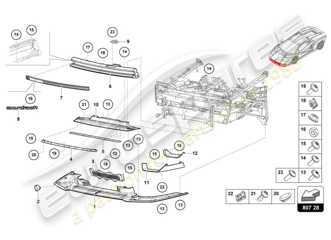 lamborghini countach lpi 800-4 (2022) bumper front parts diagram