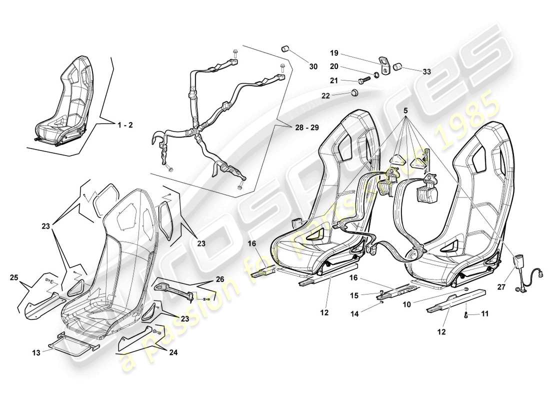 lamborghini lp640 roadster (2010) seat, complete parts diagram