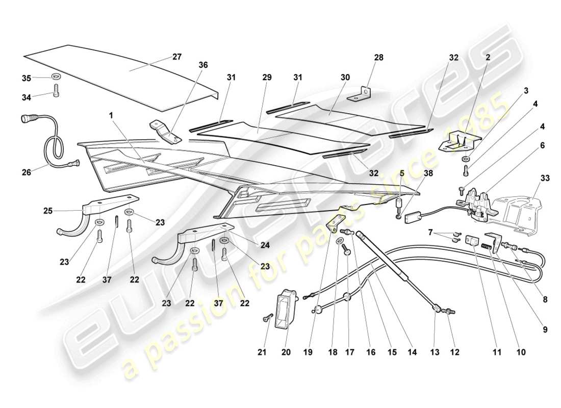 lamborghini lp640 coupe (2010) flap for engine cover transparent part diagram