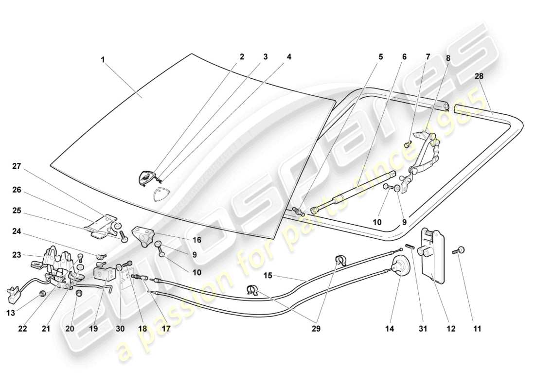 lamborghini lp640 roadster (2010) bonnet part diagram