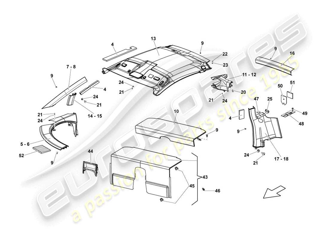 lamborghini lp570-4 sl (2012) moulded headliner parts diagram