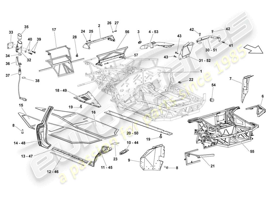 lamborghini lp640 roadster (2008) frame part diagram