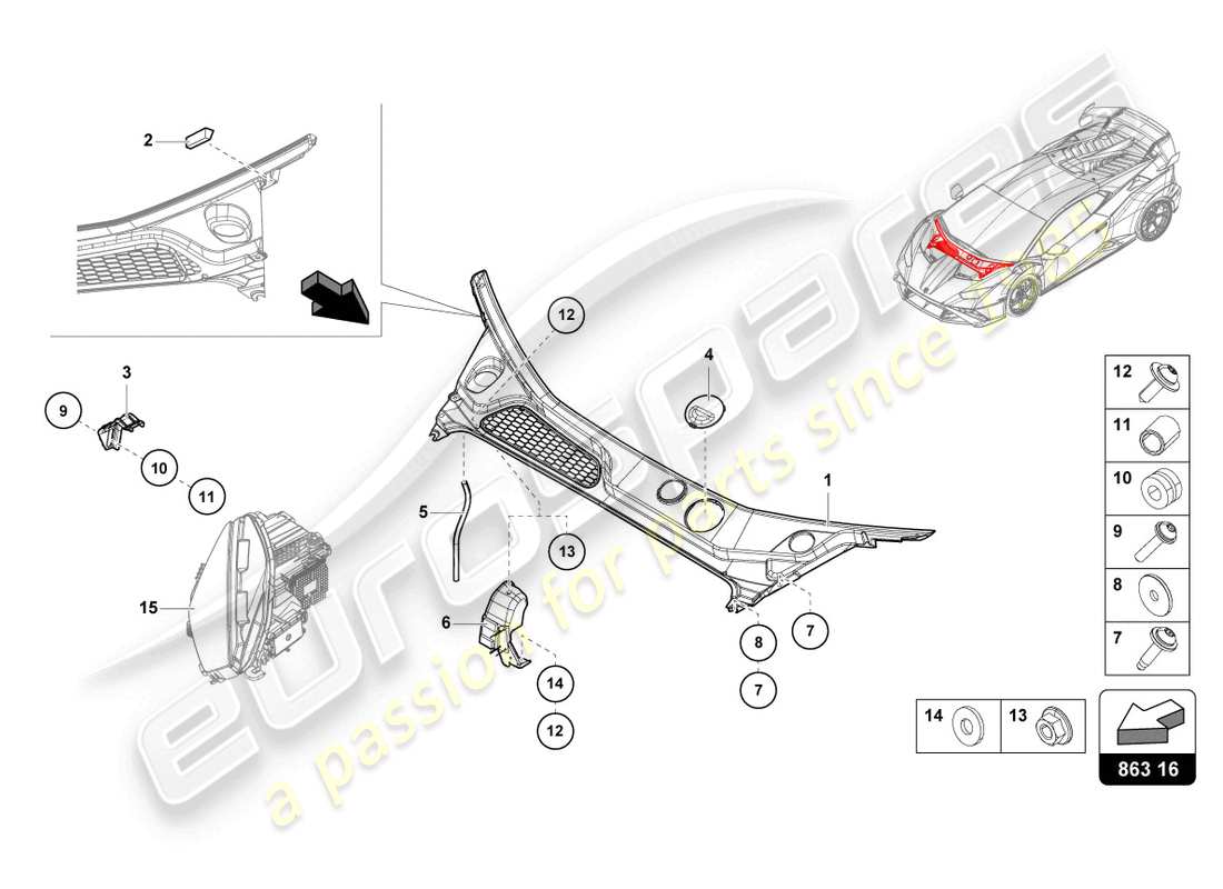 lamborghini sto (2022) front end cover part diagram