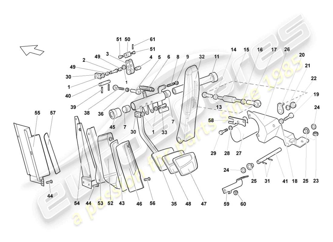 lamborghini lp640 roadster (2009) brake and accel. lever mech. parts diagram