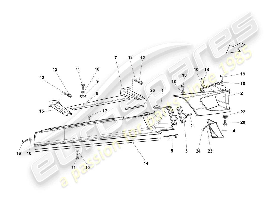 lamborghini lp640 roadster (2008) side member left part diagram