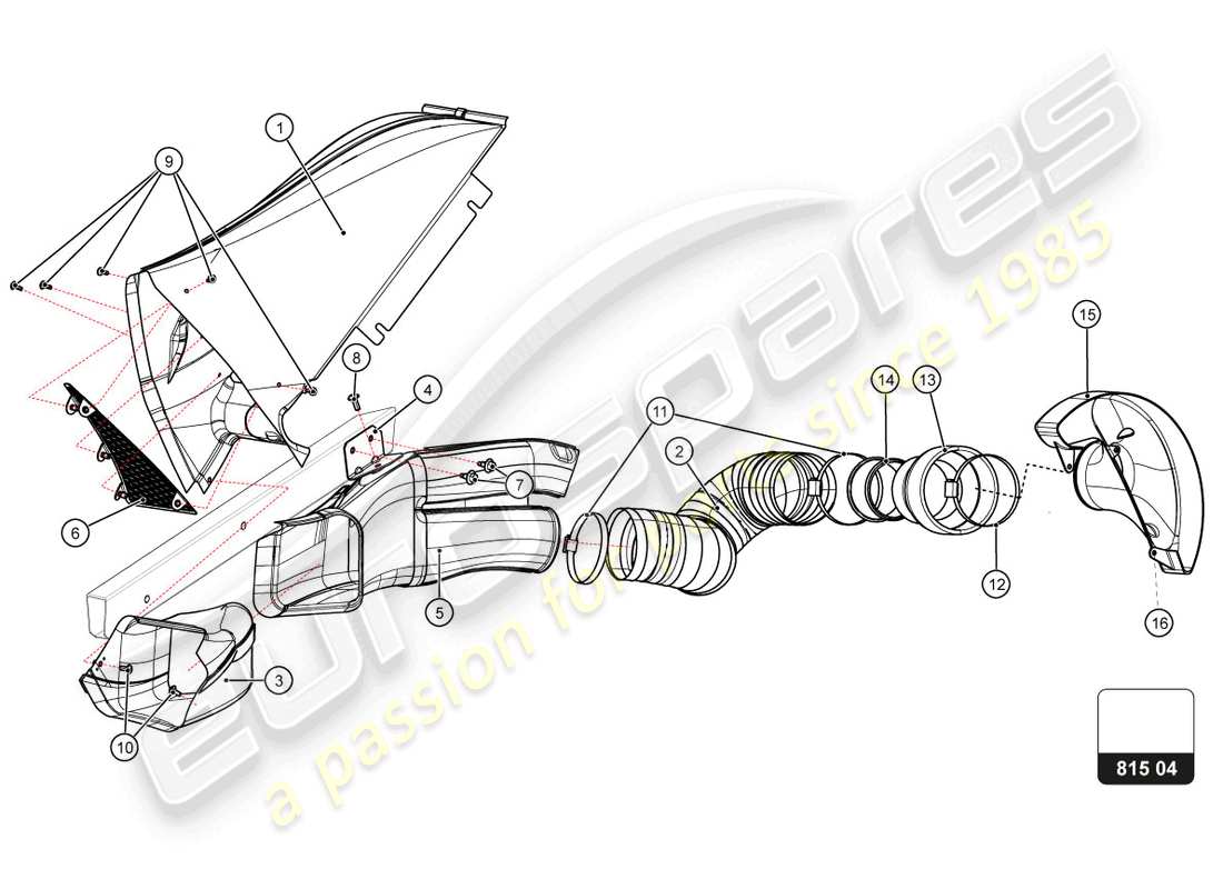 lamborghini super trofeo evo 2 (2022) rear brake disc and caliper cooling parts diagram