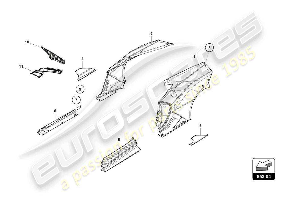 lamborghini super trofeo evo (2018) rear fender part diagram