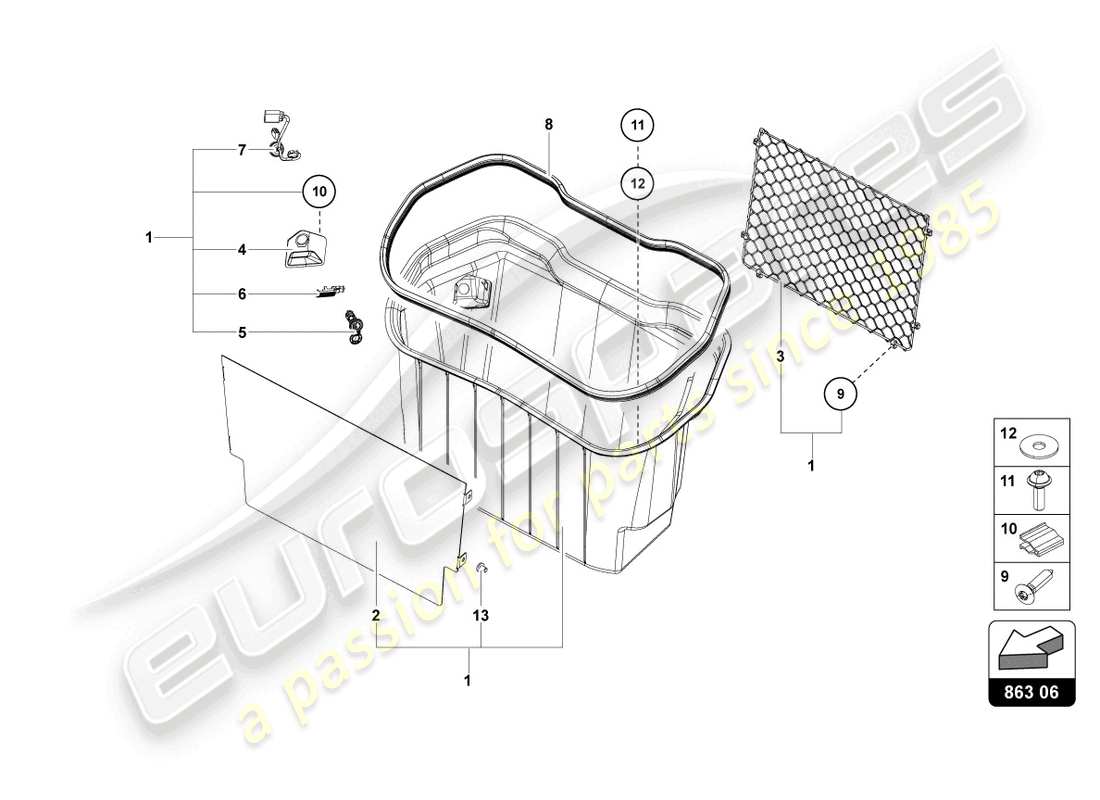 lamborghini lp770-4 svj coupe (2022) luggage boot trims part diagram