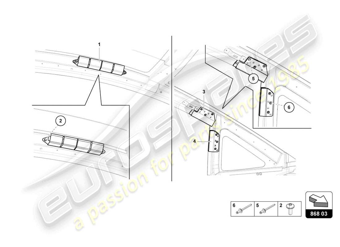 lamborghini lp770-4 svj coupe (2022) roof frame trim part diagram