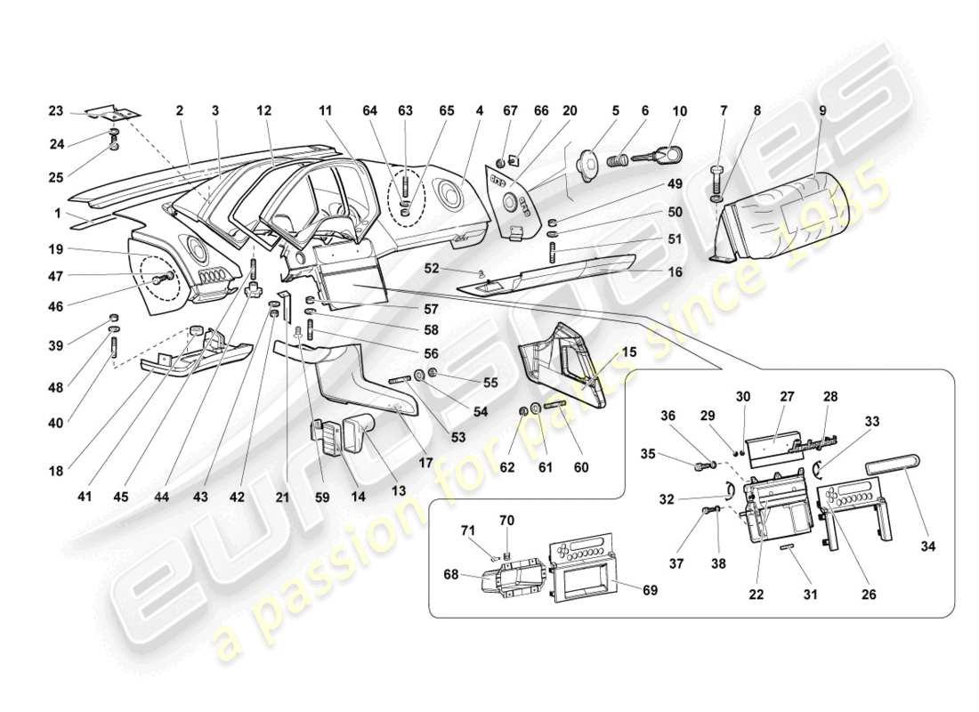 lamborghini lp640 roadster (2007) dashboard parts diagram