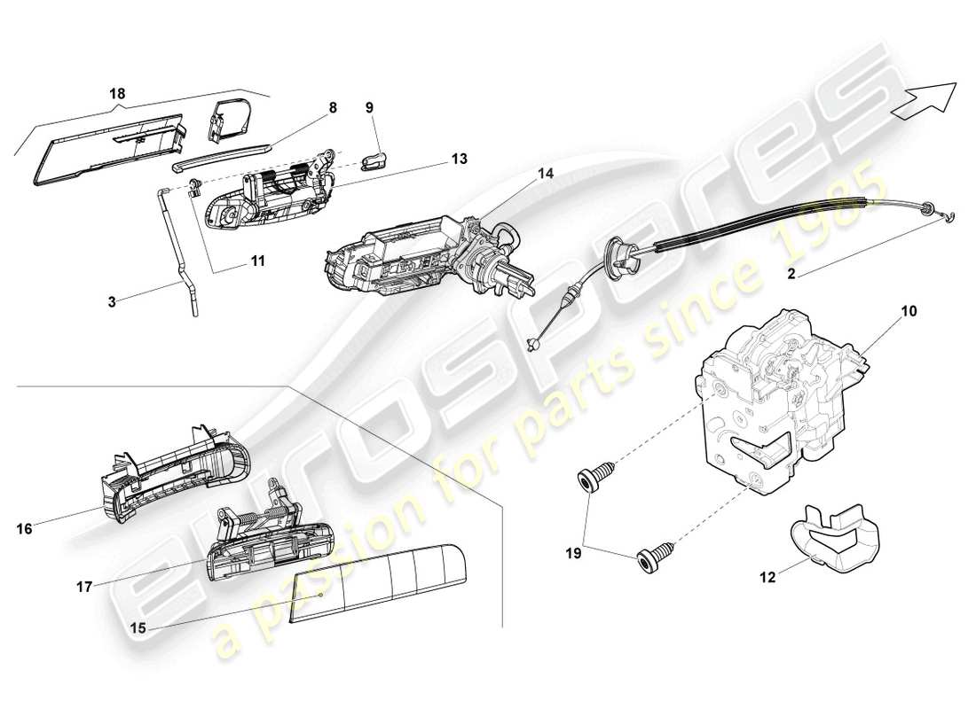 lamborghini gallardo coupe (2008) door lock part diagram