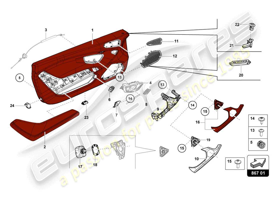 lamborghini evo spyder (2023) door panel part diagram