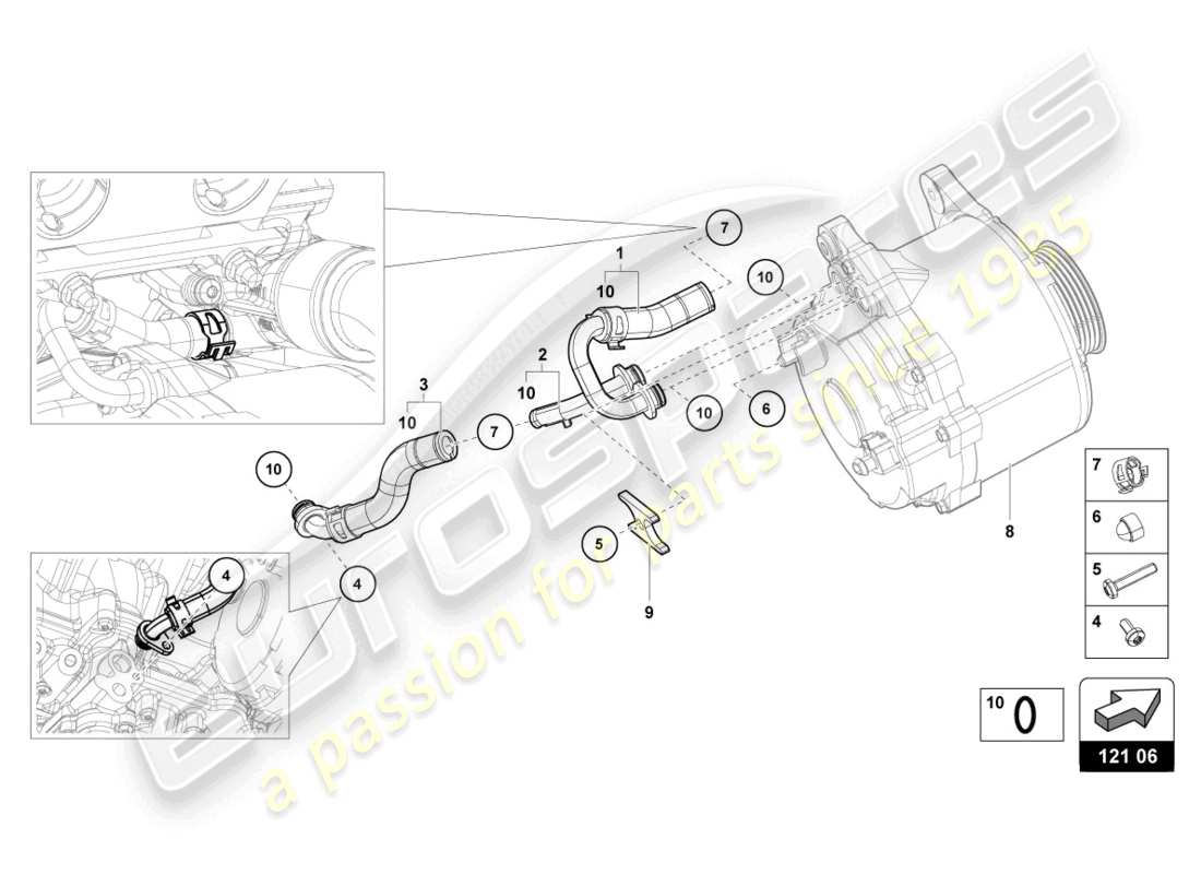 lamborghini evo spyder (2023) coolant hoses and pipes part diagram