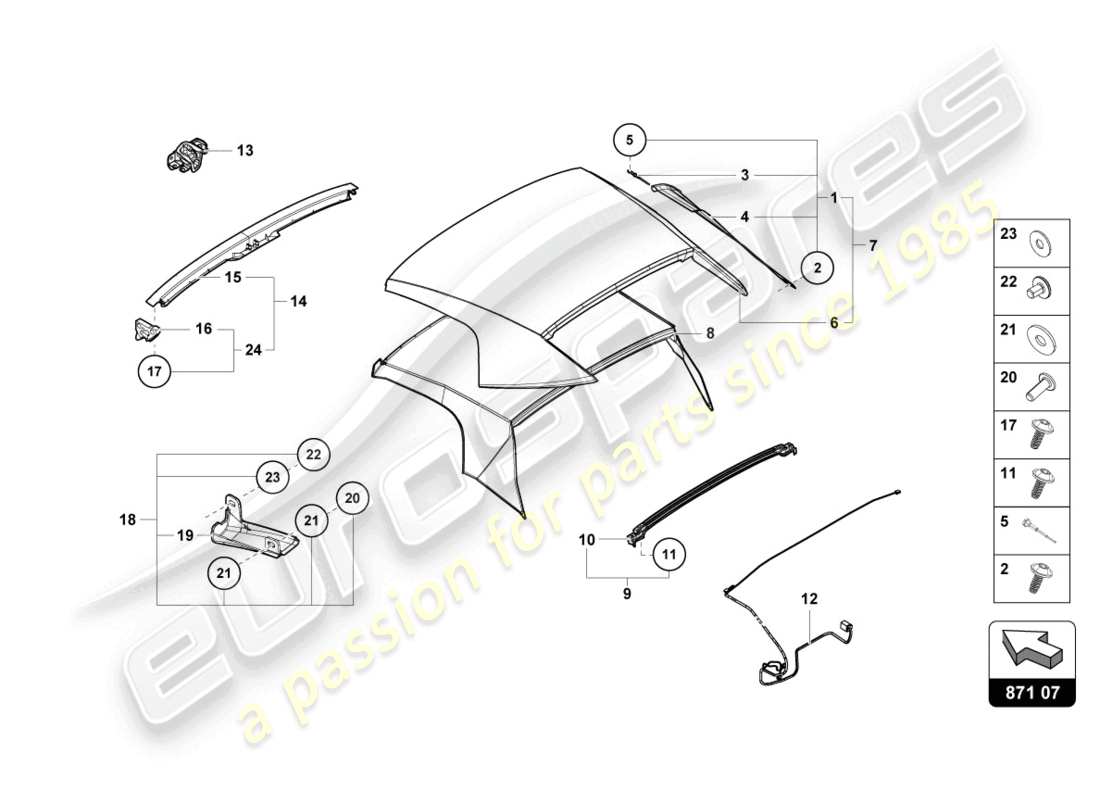 lamborghini evo spyder (2023) cover - top part diagram