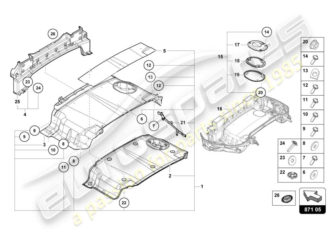 lamborghini evo spyder (2023) soft top box tray single parts part diagram