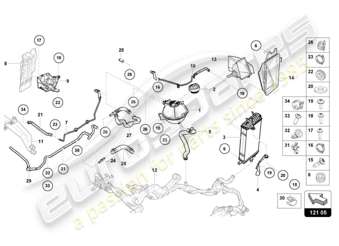 lamborghini sterrato (2024) cooler for coolant parts diagram