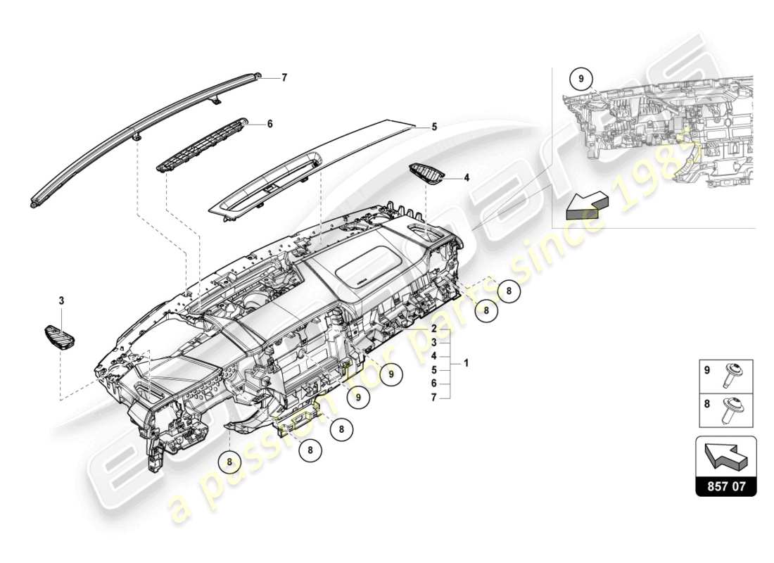 lamborghini urus (2019) instrument panel parts diagram