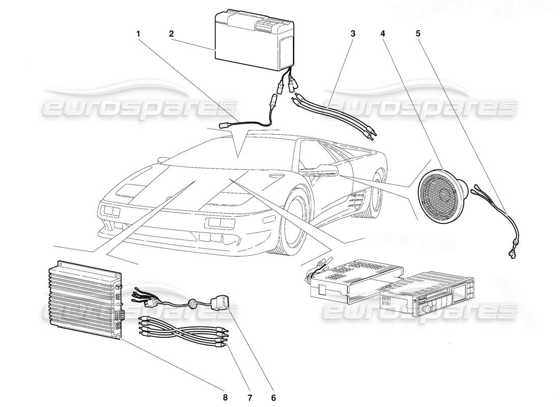 lamborghini diablo (1991) radio set (valid for usa version - september 1991) part diagram