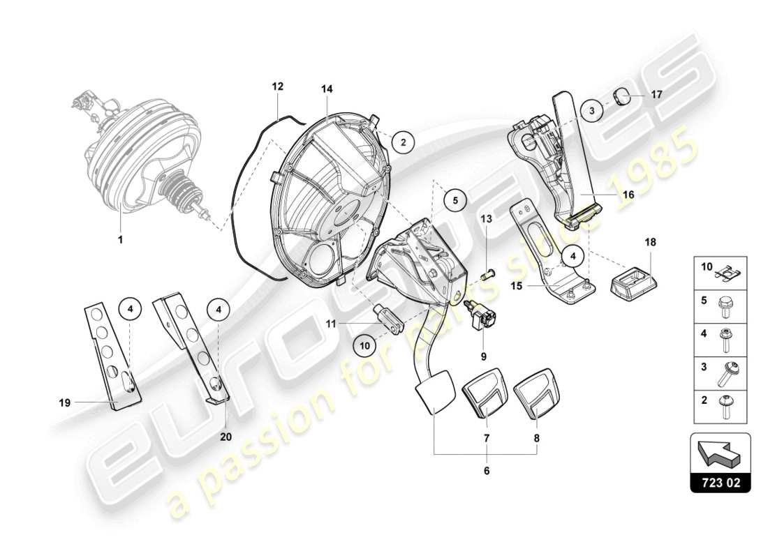 lamborghini lp770-4 svj roadster (2022) brake and accel. lever mech. part diagram