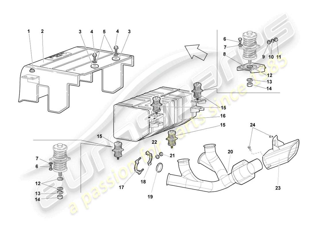 lamborghini lp640 roadster (2010) rear silencer part diagram