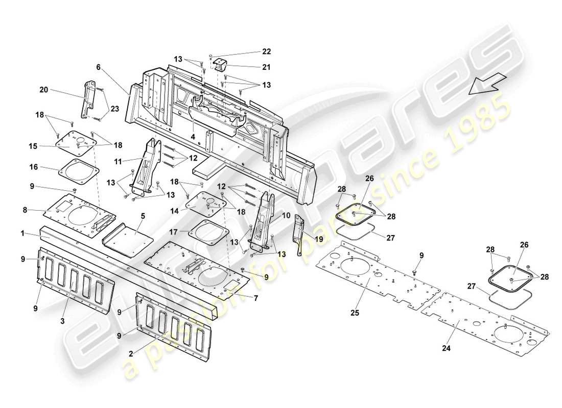 lamborghini lp560-4 spider (2009) rear panel parts diagram