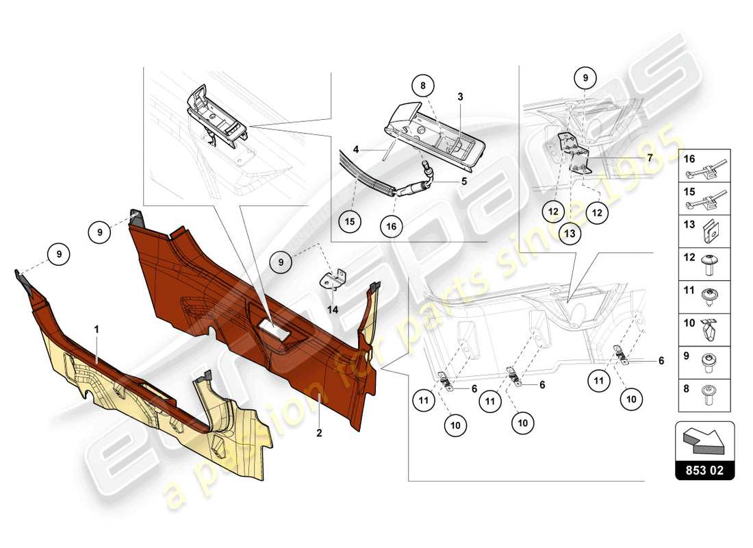 lamborghini countach lpi 800-4 (2022) pillar trim parts diagram