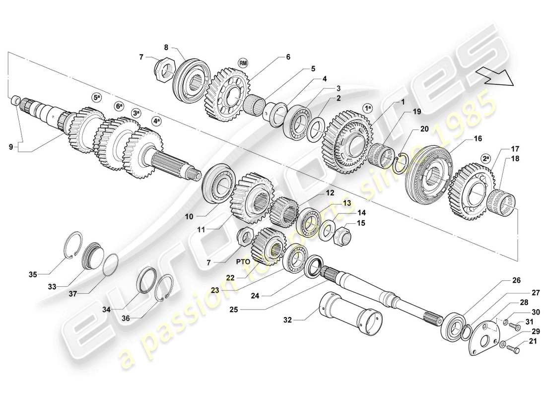 lamborghini lp560-4 spider (2009) output shaft parts diagram